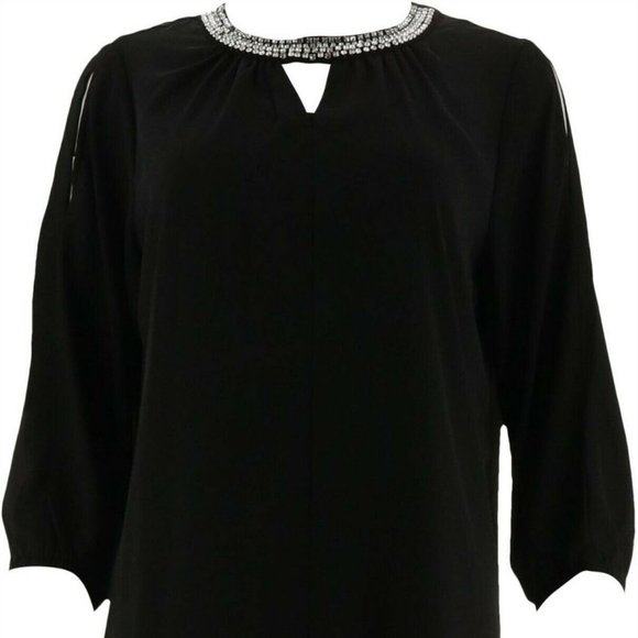 NWT DENNIS BASSO COLD SHOULDER BLOUSE TANK SET BLACK - Picture 3 of 15